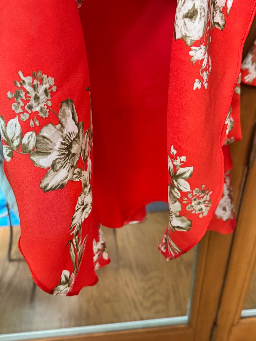 Bar III Red Floral Wrap Dress with Tie Waist - Picture 11 of 12